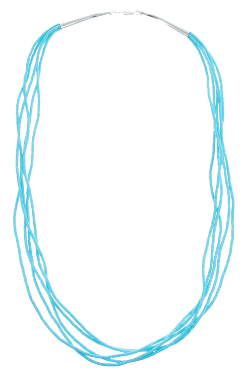 5-Strand Genuine Sterling Silver Man Made Turquoise Bead Necklace JX126753